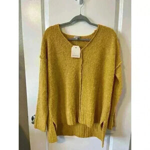 NWT Wonderly Yellow Tunic Sweater size Small Oversize Relaxed *SOFT Cozy V Neck